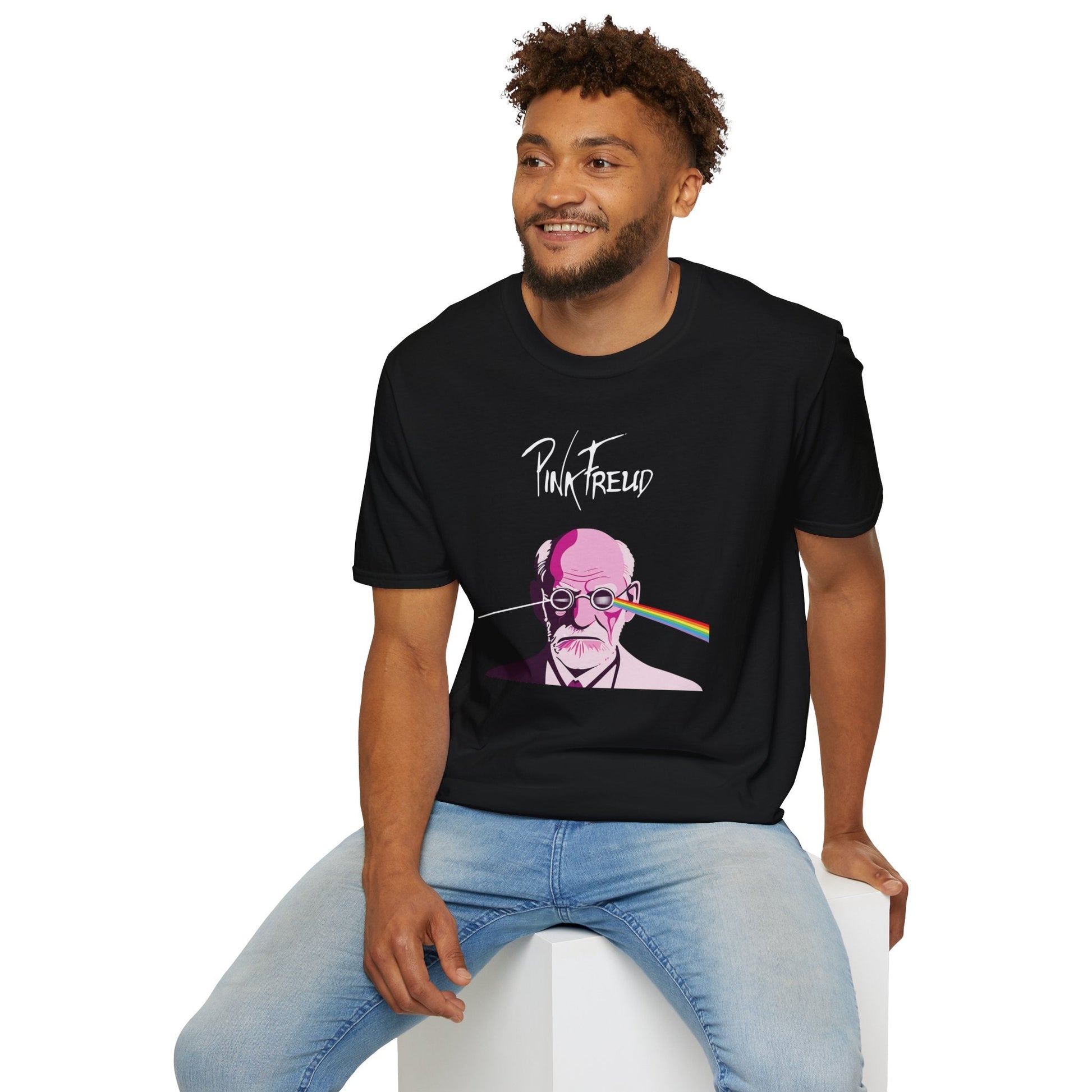 Black t-shirt with Pink Freud Parody Pink Floyd