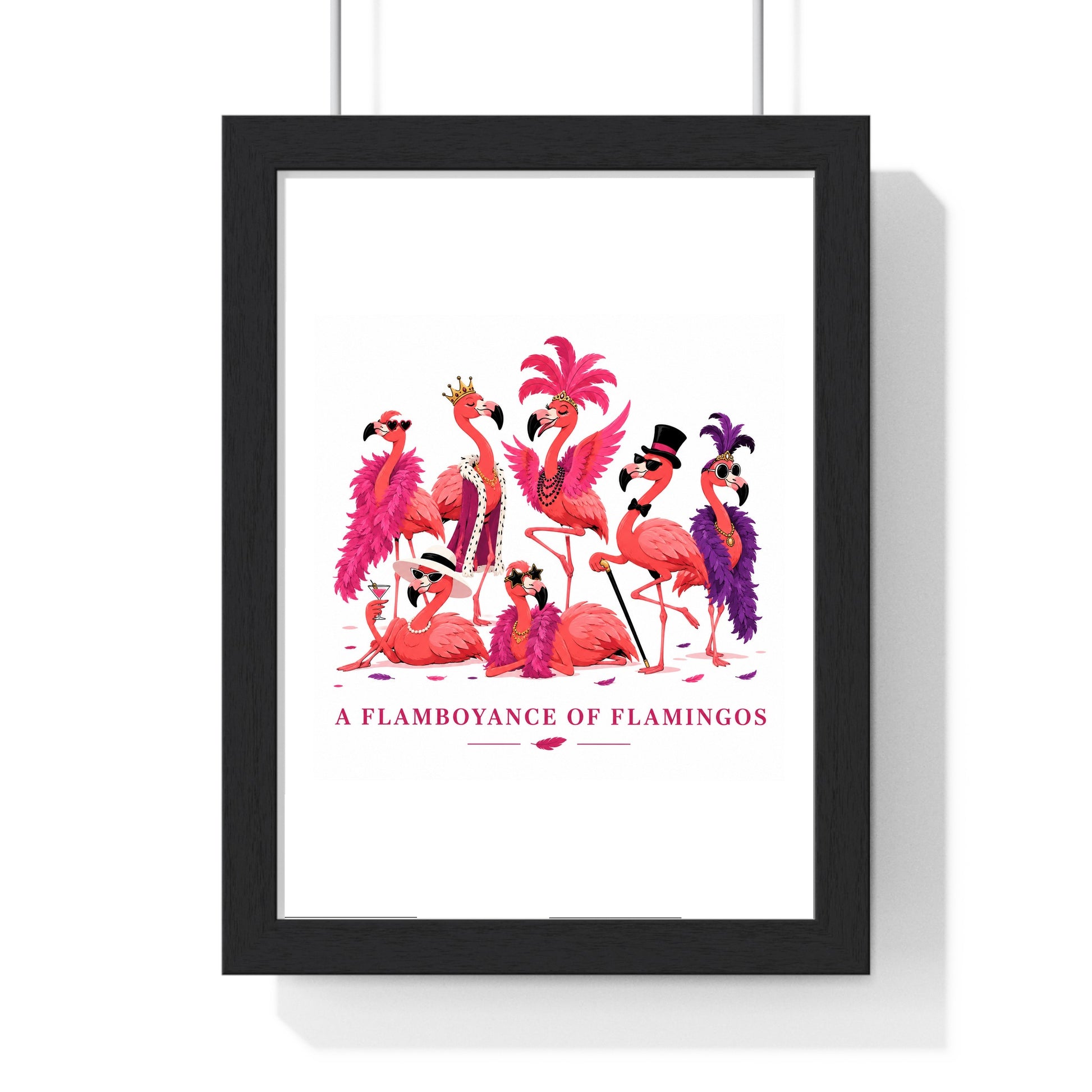 A Flamboyance of Flamingos framed black wood poster