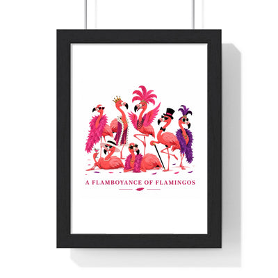 A Flamboyance of Flamingos framed black wood poster