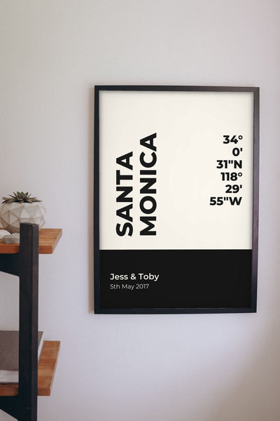 Lifestyle - Personalised Coordinates Print hanging on a living room wall