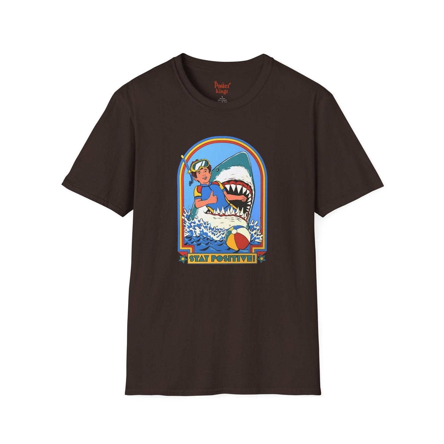 Navy t-shirt with Stay Positive Dark Humour Shark
