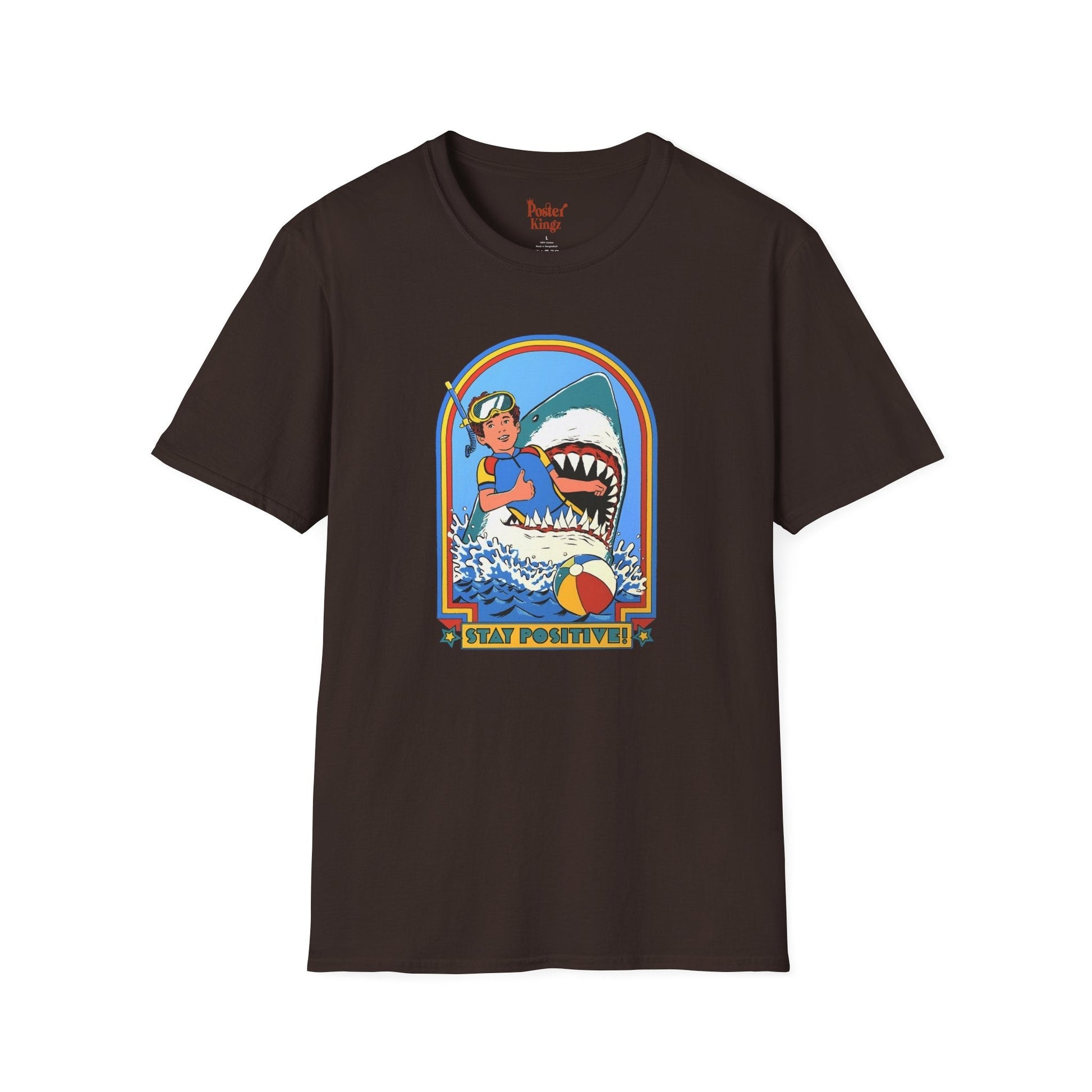 Navy t-shirt with Stay Positive Dark Humour Shark