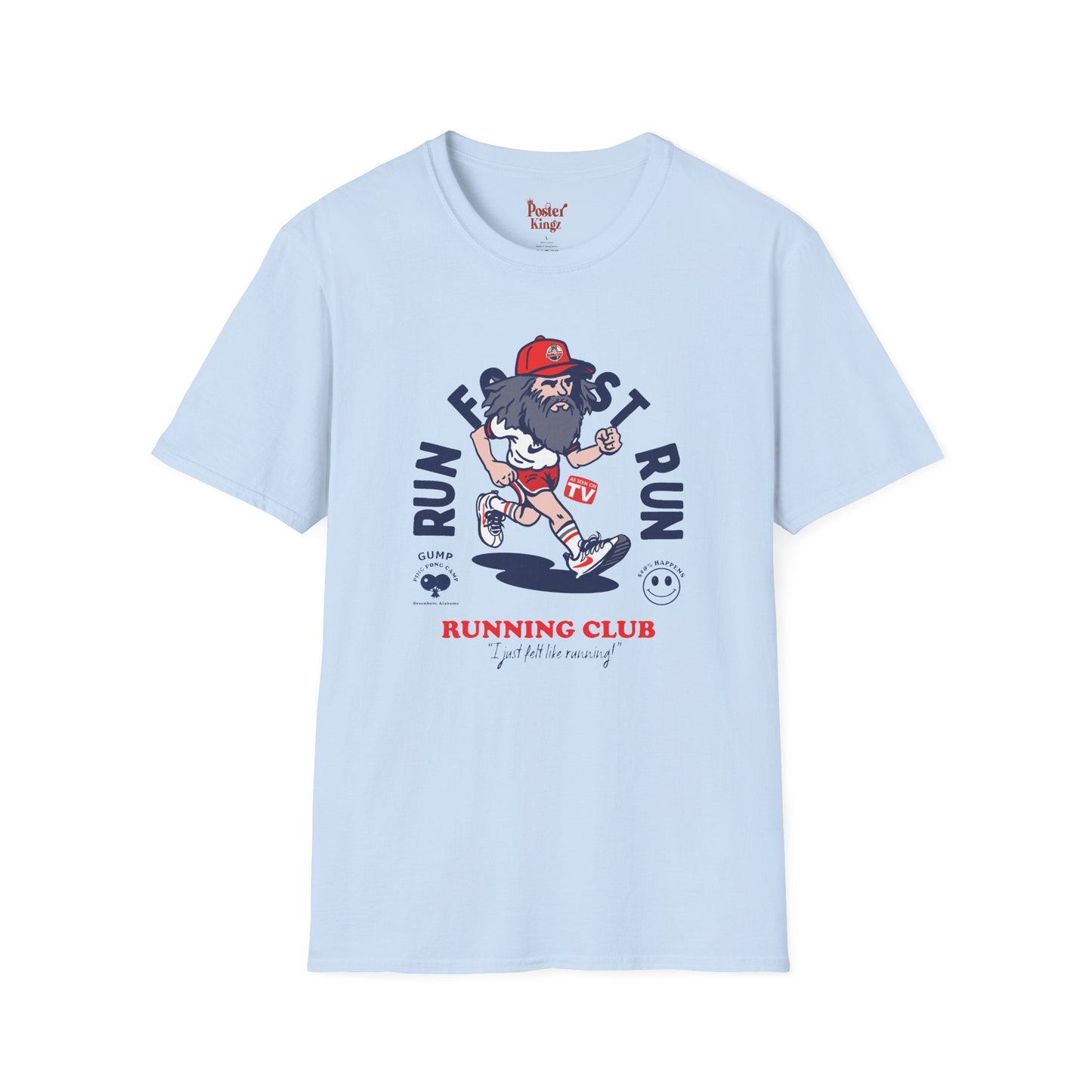 Light Blue t-shirt with Forrest Gump Running Club Movie Parody