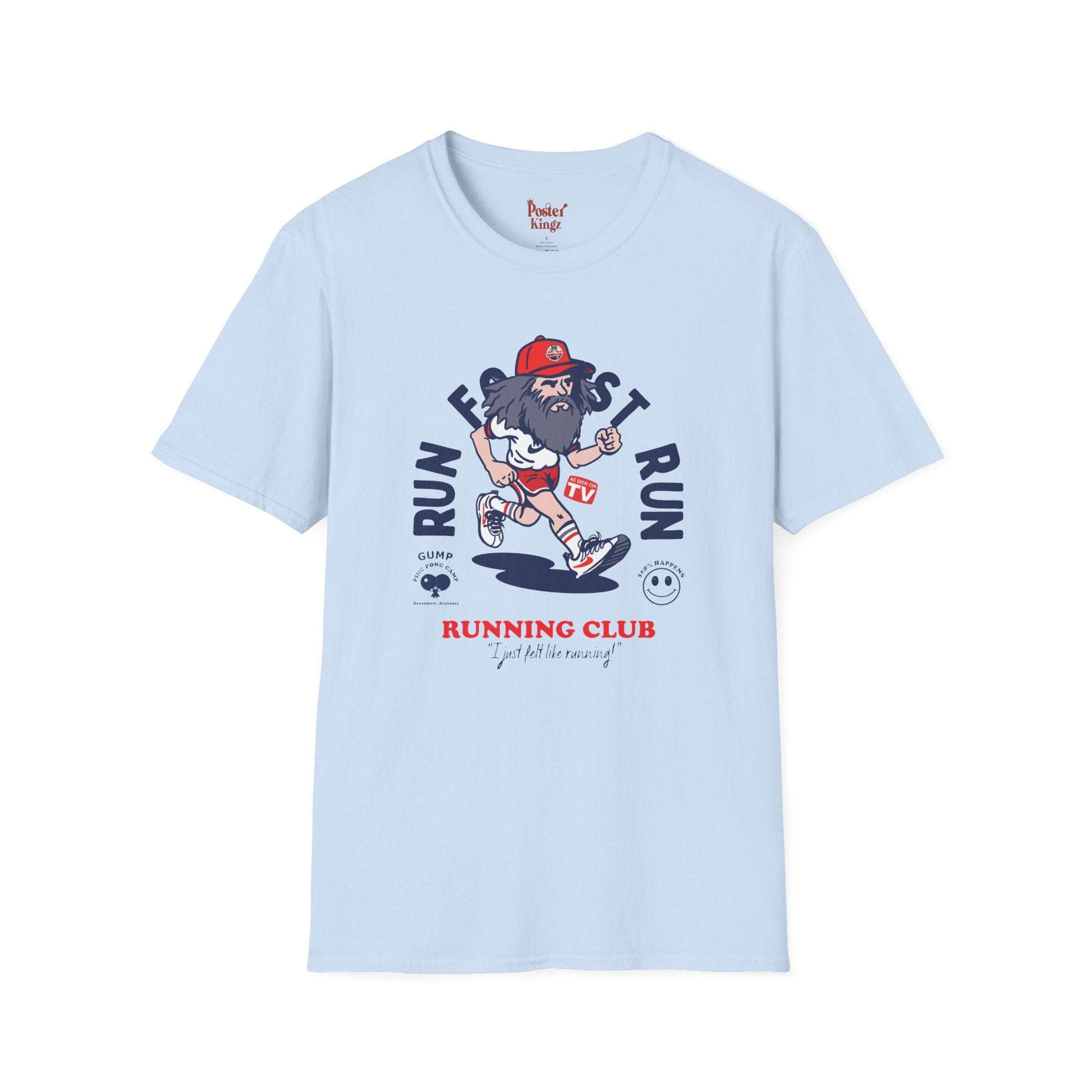 Light Blue t-shirt with Forrest Gump Running Club Movie Parody