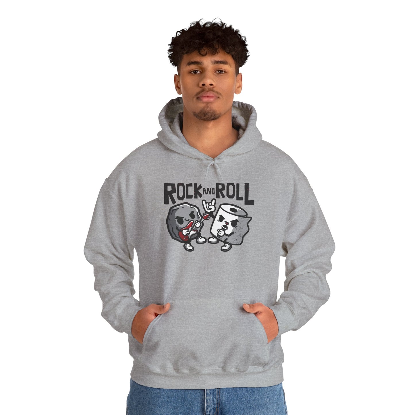 White t-shirt with Rock and Roll Hoodie Music Pun Hooded Sweatshirt