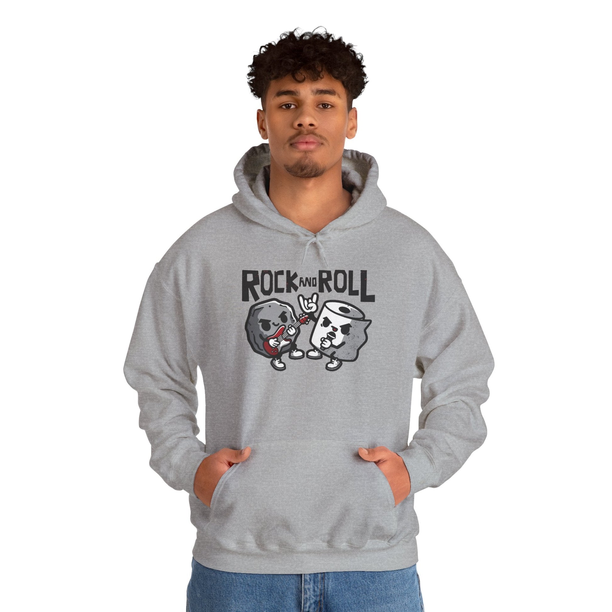 White t-shirt with Rock and Roll Hoodie Music Pun Hooded Sweatshirt