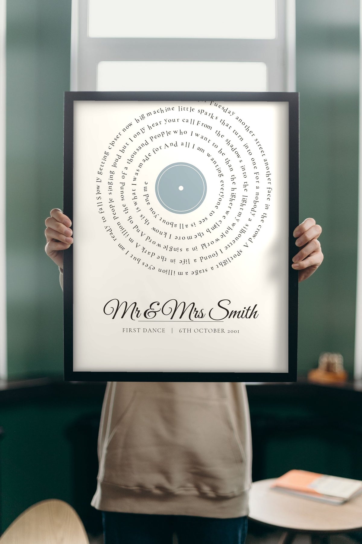 Lifestyle - Personalised First Dance Print held up in a bright room