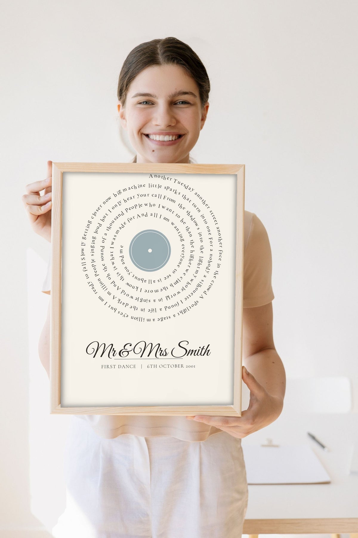 Lifestyle - Personalised First Dance Print held by a smiling woman