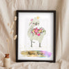 Lifestyle - Personalised Llama Print leaning in a frame with dried flowers