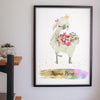 Lifestyle - Personalised Llama Print hanging on a living room wall