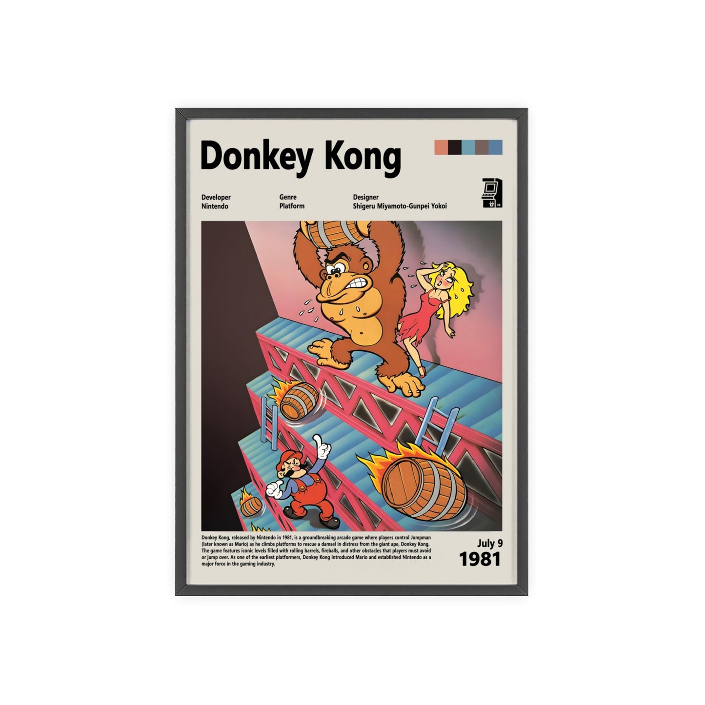 Donkey Kong 1981 - Video Game Info minimalist Poster