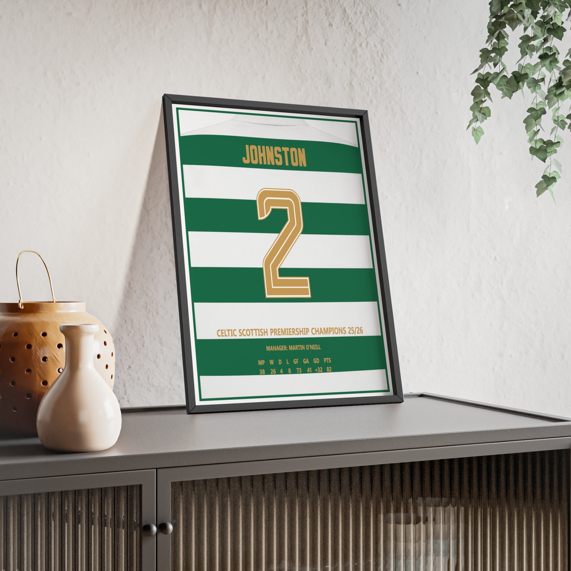 Celtic Scottish Premiership Champions 2026 Johnston 2 lifestyle poster mockup