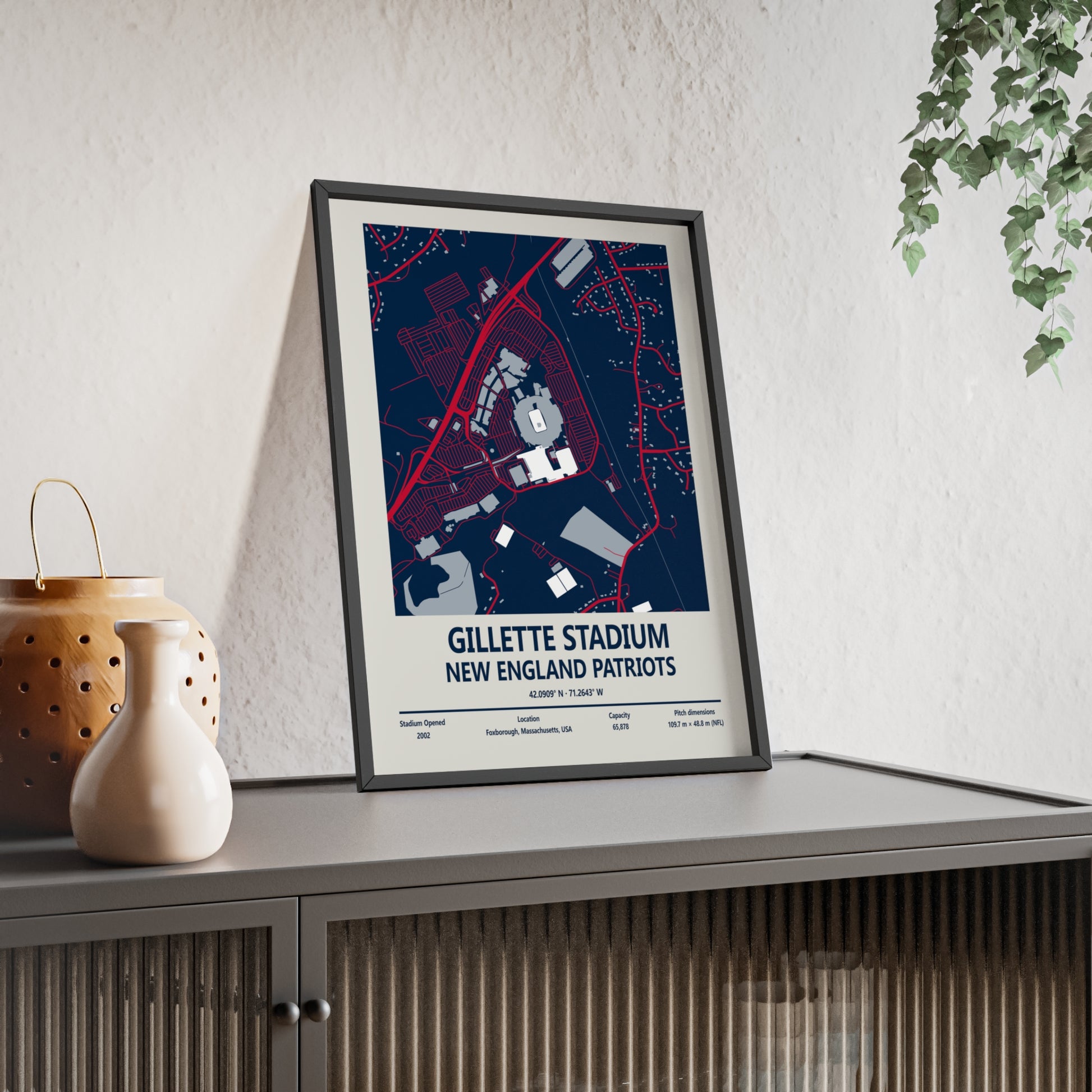 New England Patriots Gillette Stadium map wall art