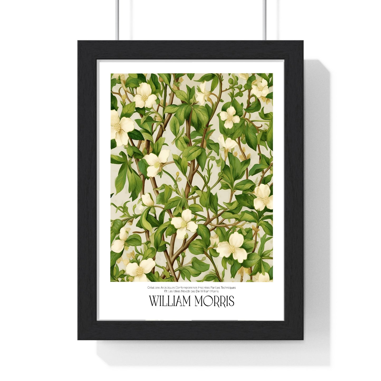 11x14-14 poster framed in black wood frame against white wall