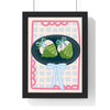 Strawberry with matcha ice cream poster framed in black wood frame on white wall