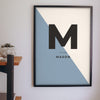 Lifestyle - Personalised Nursery Name Print hanging on a living room wall