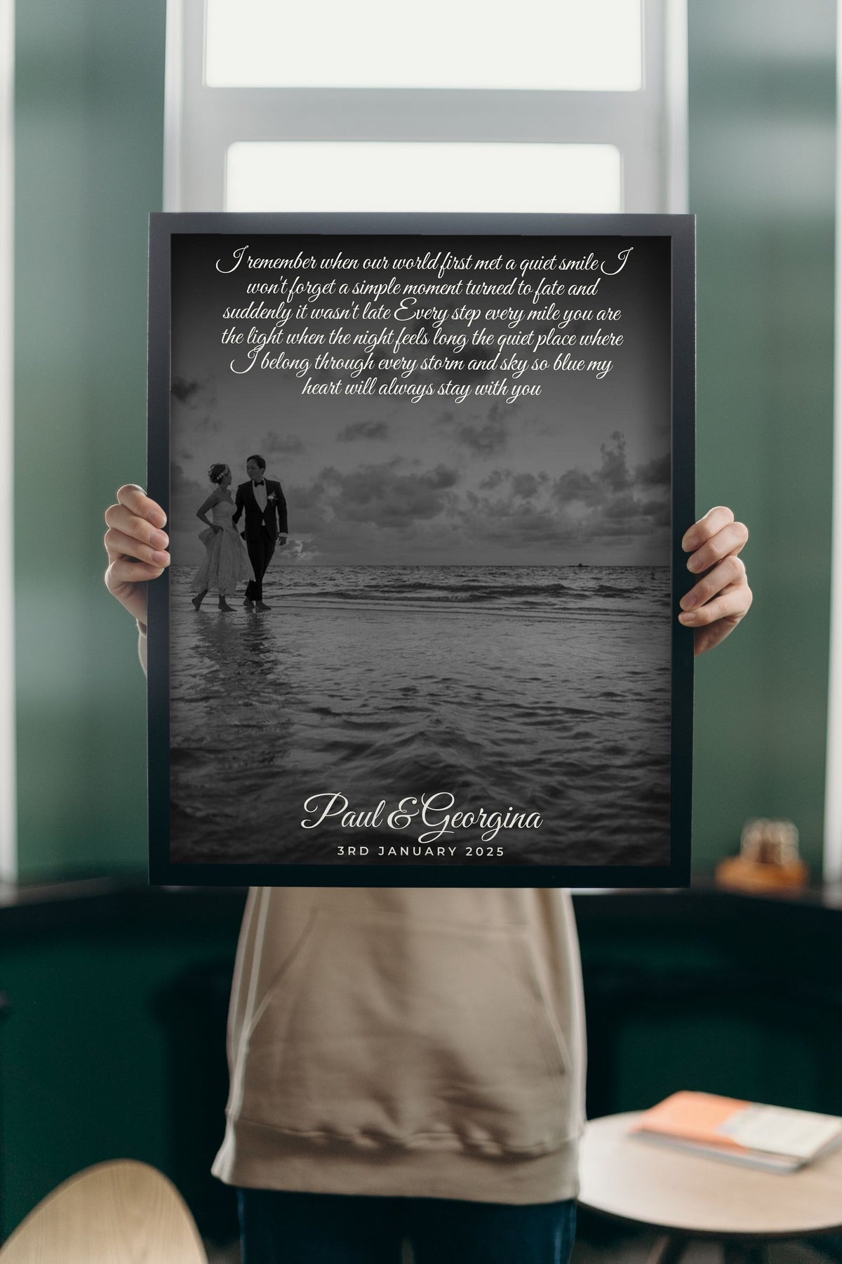 Lifestyle - Personalised Couple Song Lyrics Photo Print held up in a bright room