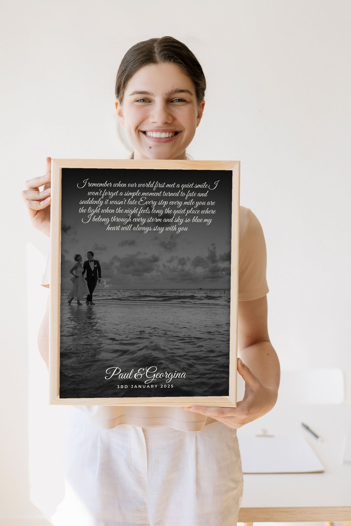 Lifestyle - Personalised Couple Song Lyrics Photo Print held by a smiling woman