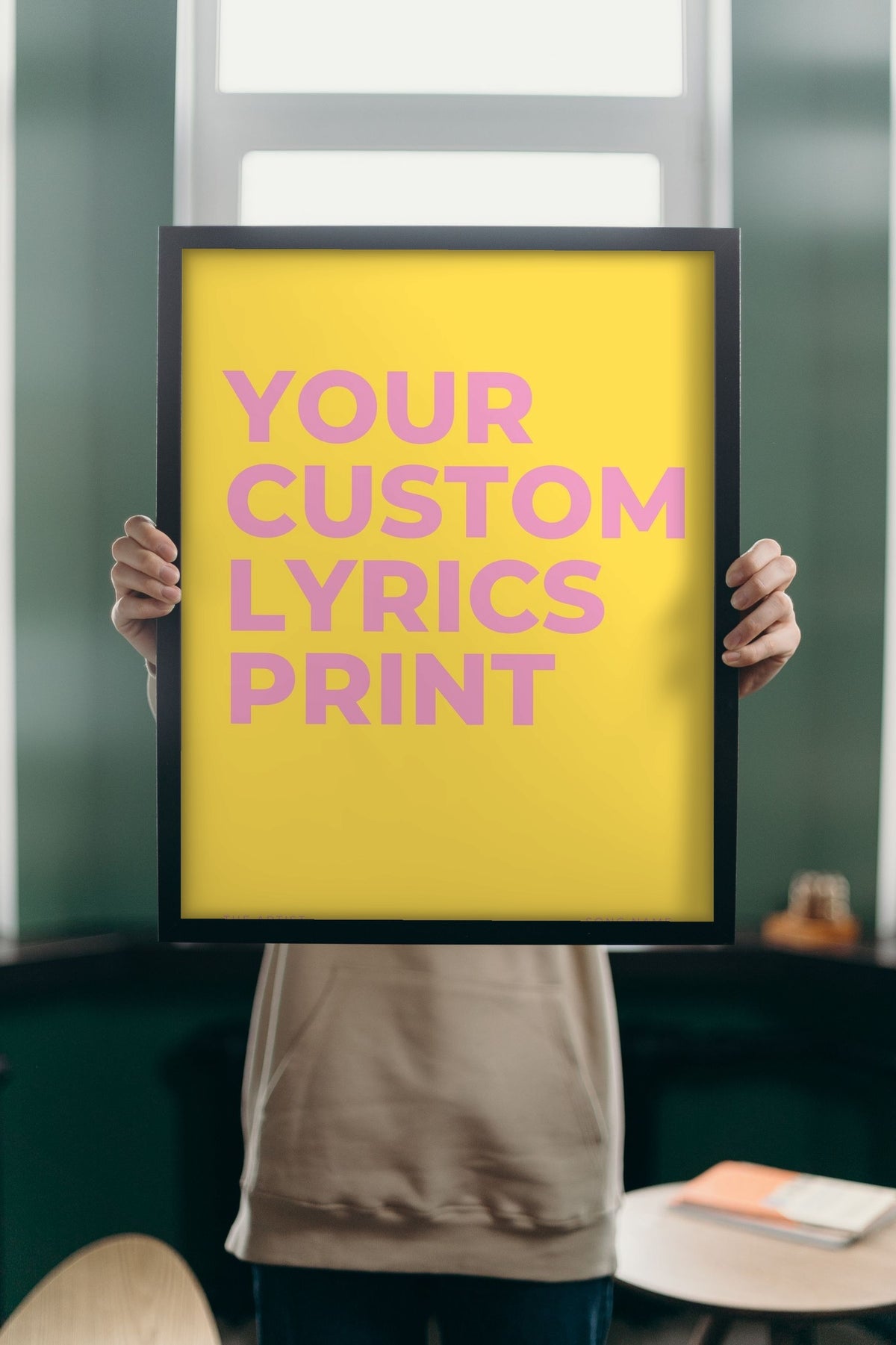 Lifestyle - Personalised Song Lyrics Print held up in a bright room