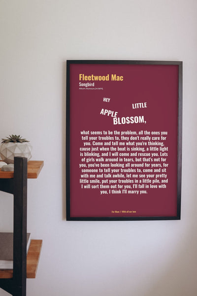 Lifestyle - Personalised Song Lyrics Print hanging on a living room wall
