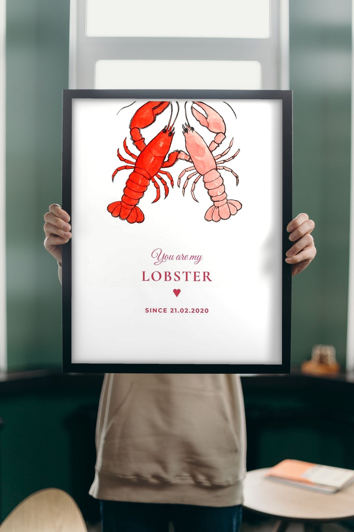 Lifestyle - You're My Lobster Personalised Print held up in a bright room