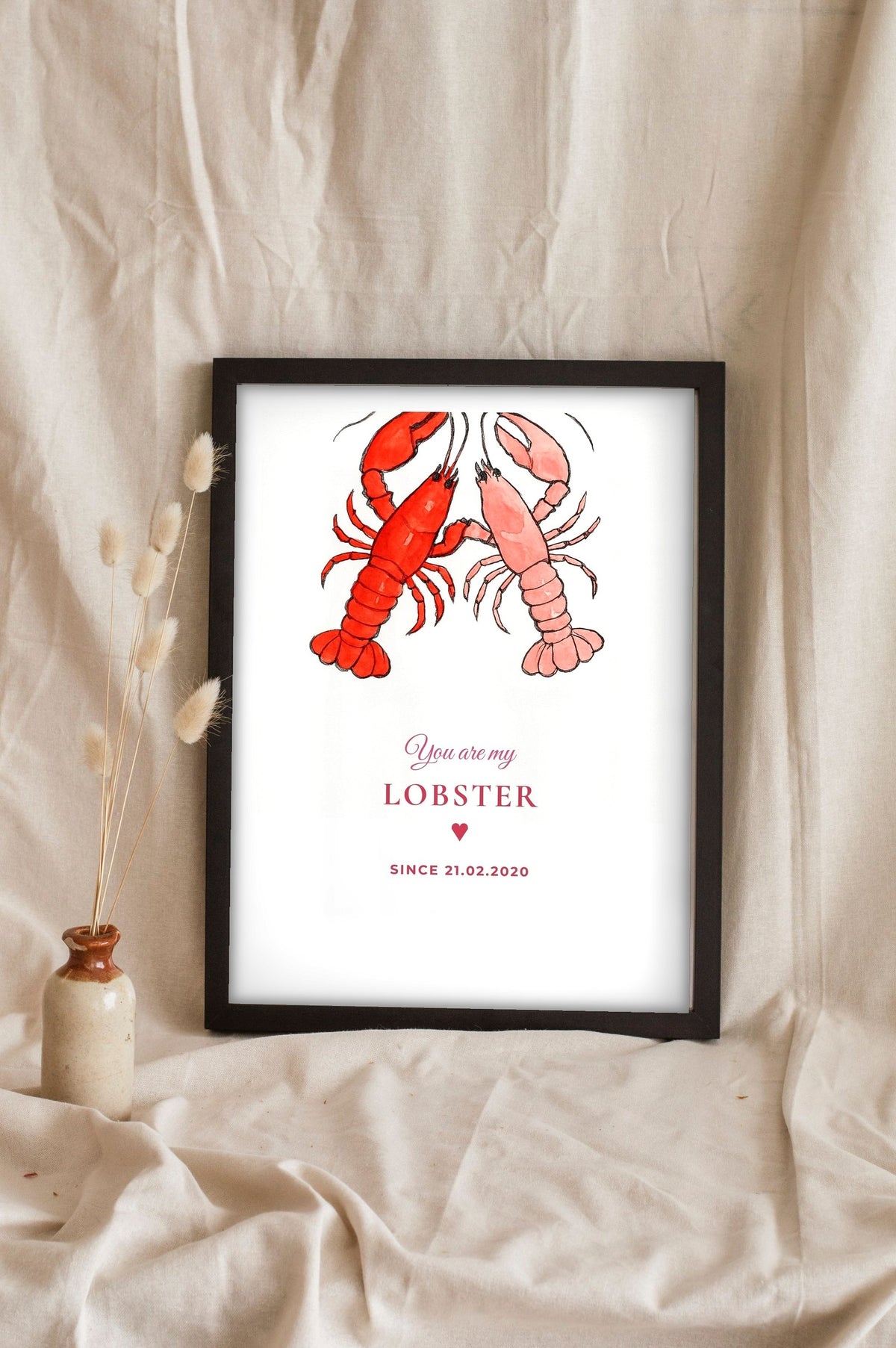 Lifestyle - You're My Lobster Personalised Print leaning in a frame with dried flowers