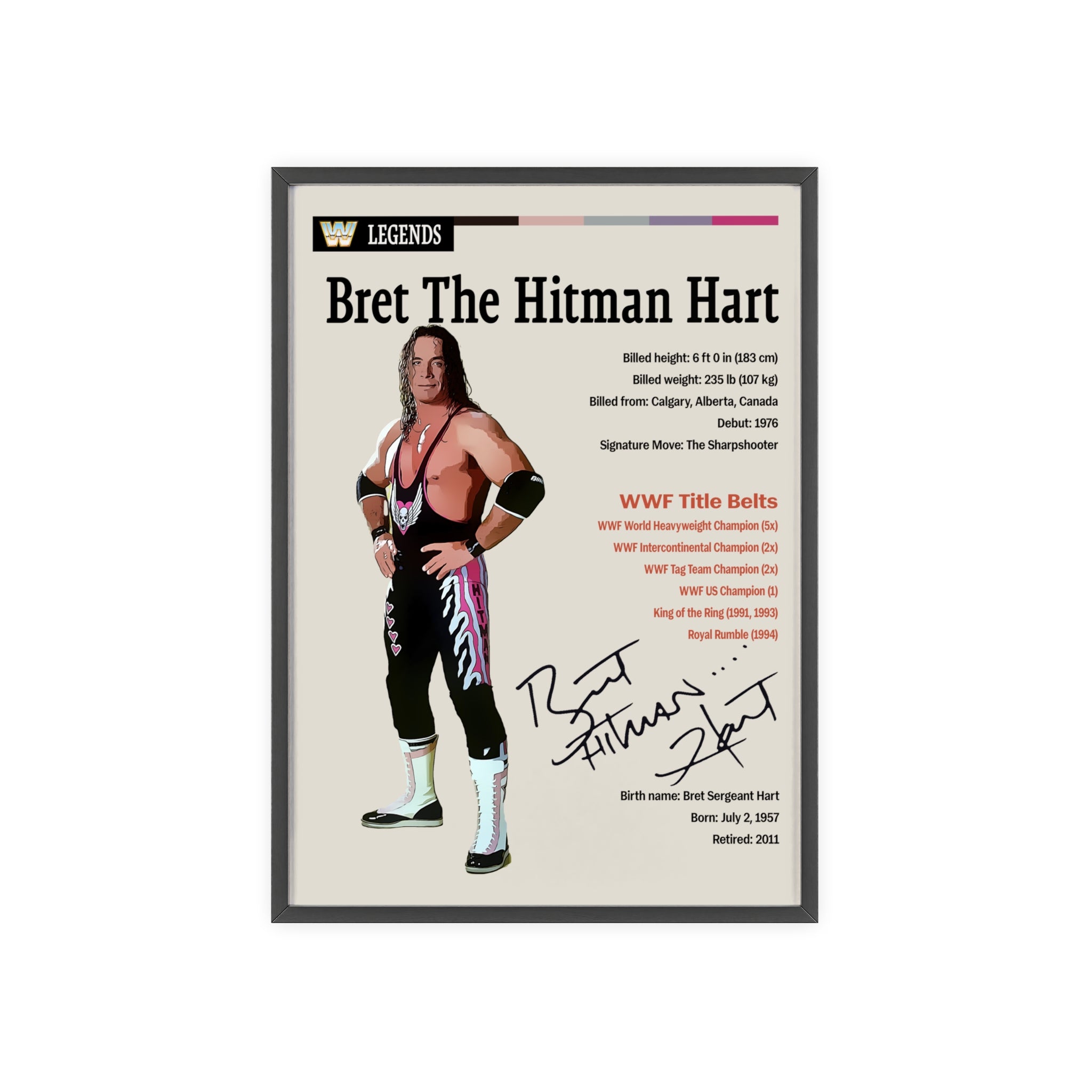 Bret The Hitman Hart Wrestling Poster