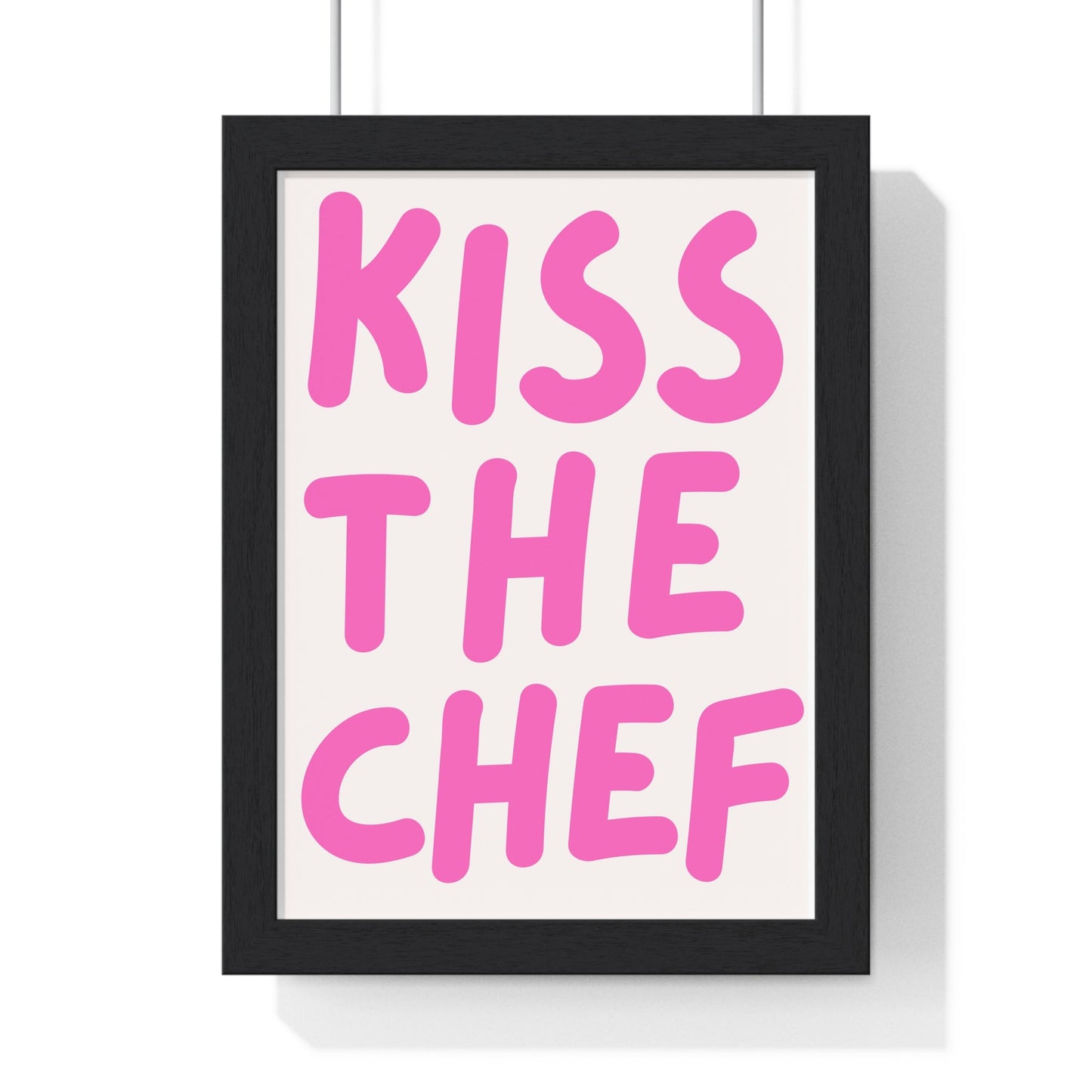 Framed Kiss The Chef Kitchen Print Pink Typography print