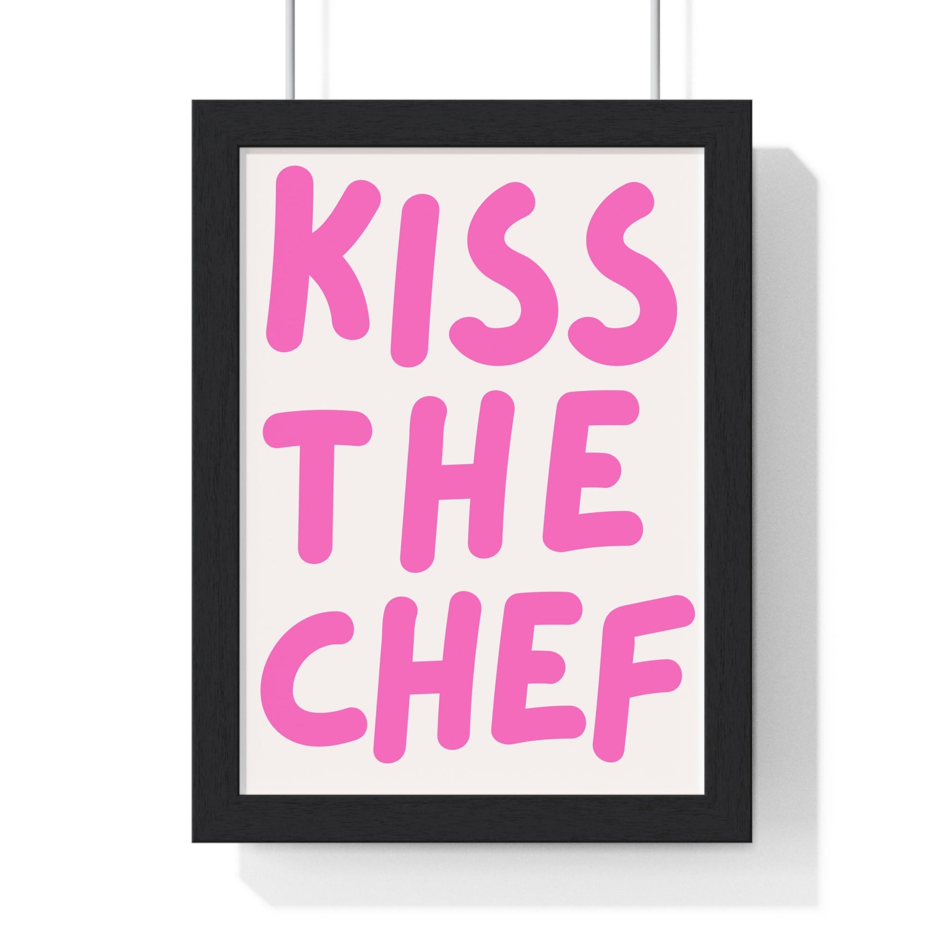 Framed Kiss The Chef Kitchen Print Pink Typography print