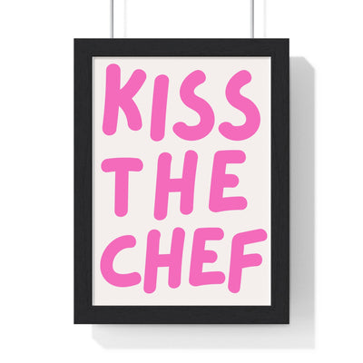 Framed Kiss The Chef Kitchen Print Pink Typography print