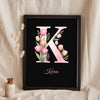 Lifestyle - Personalised Floral Initial Print leaning in a frame with dried flowers