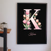 Lifestyle - Personalised Floral Initial Print hanging on a living room wall