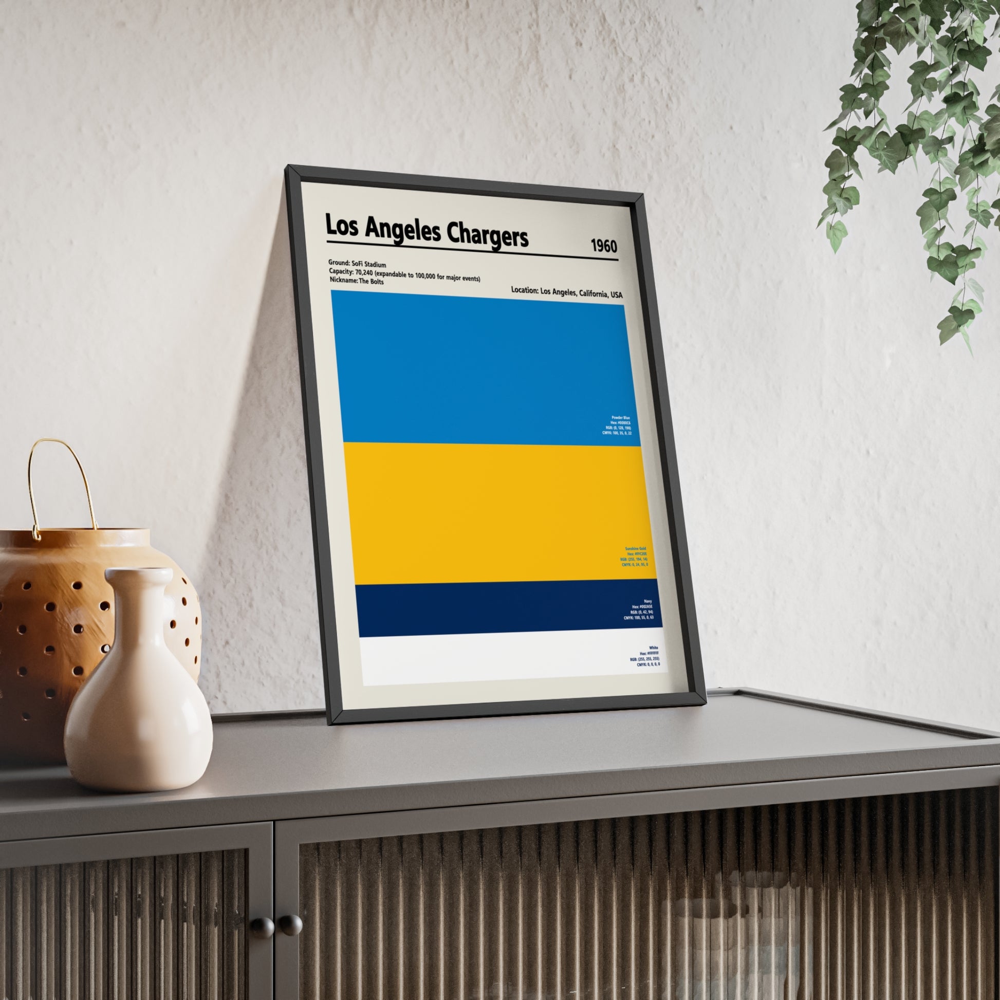 LA Chargers blue and gold colour palette poster