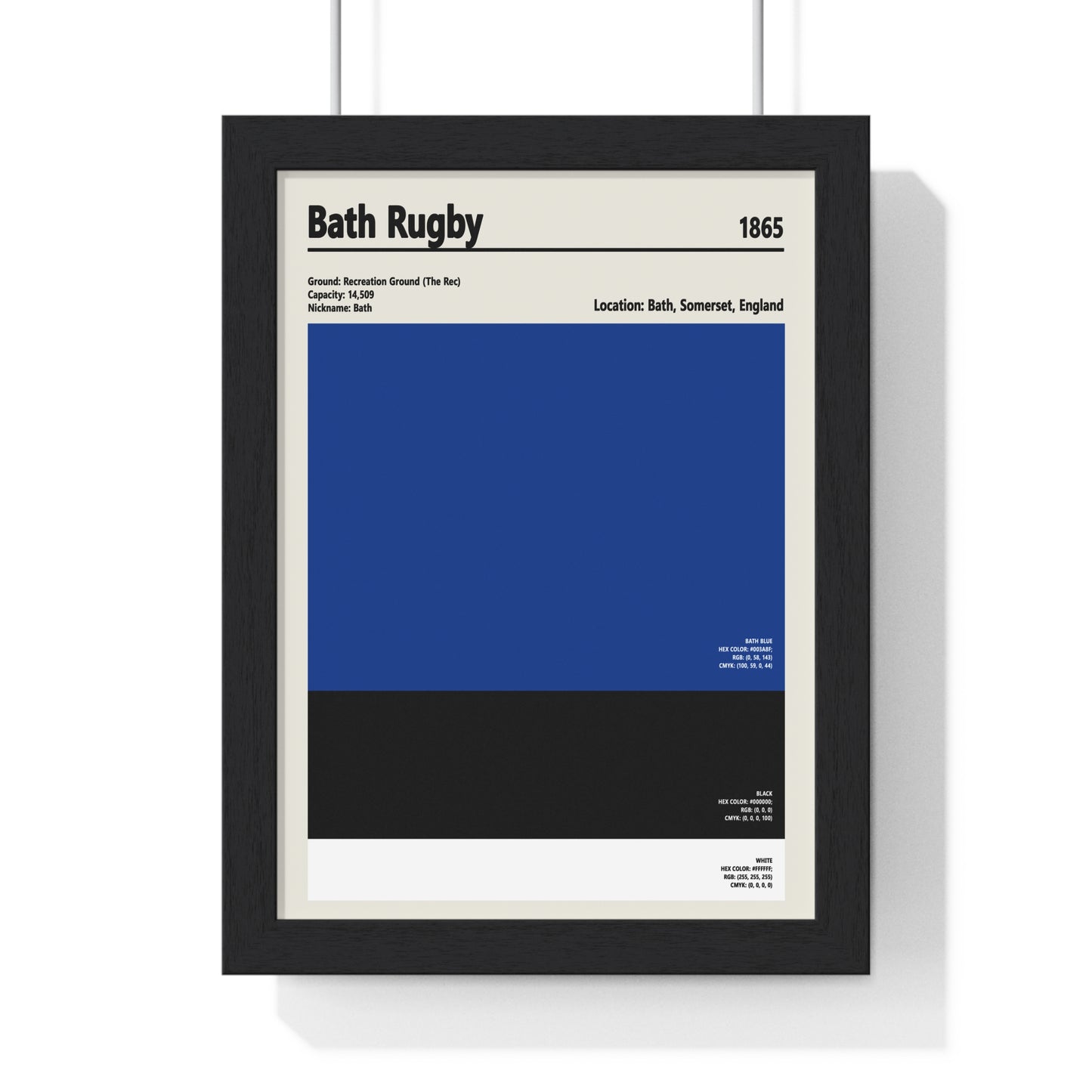 Bath Rugby colour swatch poster in blue, black and white minimalist design