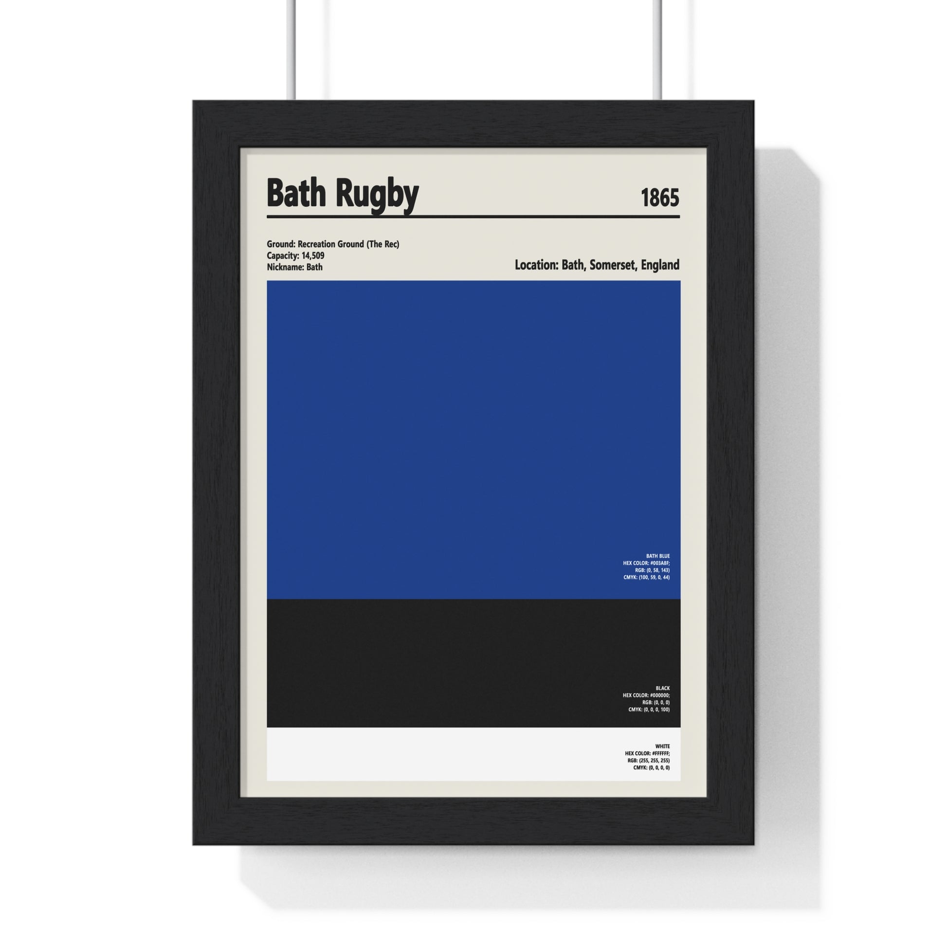 Bath Rugby colour swatch poster in blue, black and white minimalist design