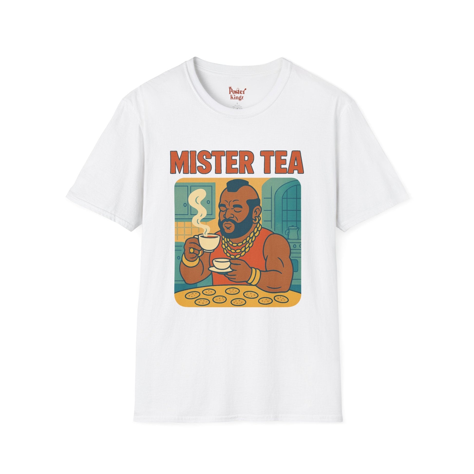 Black t-shirt with Mister Tea Pop Culture Parody