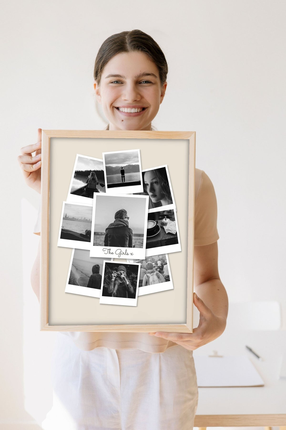 Lifestyle - Personalised Polaroid Photo Collage Print held by a smiling woman