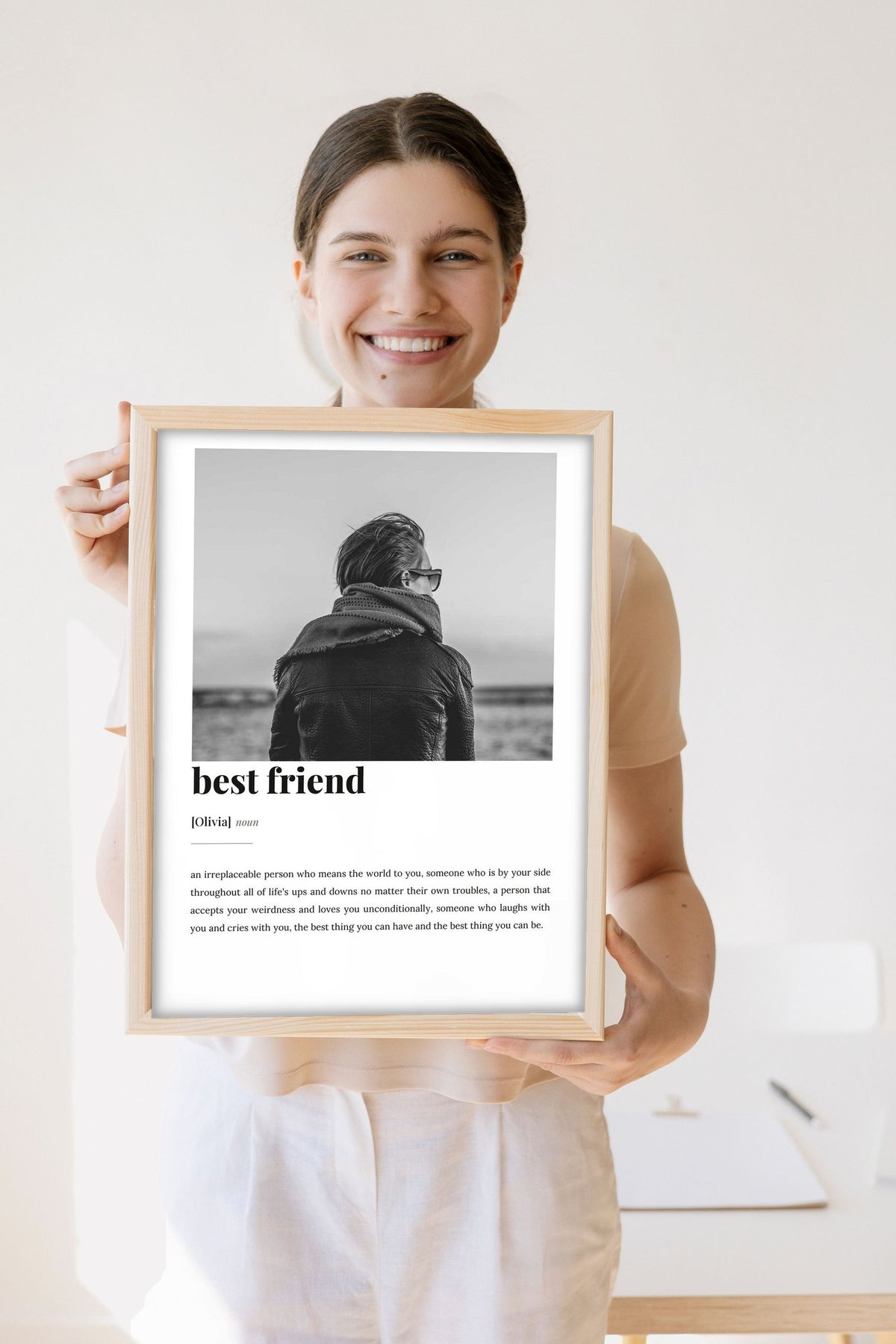Lifestyle - Personalised Best Friend Definition Print held by a smiling woman