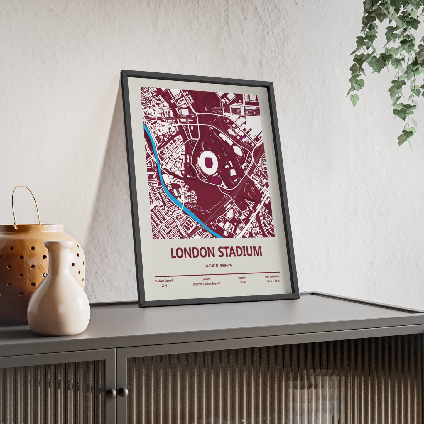 Stratford London Stadium aerial map wall art
