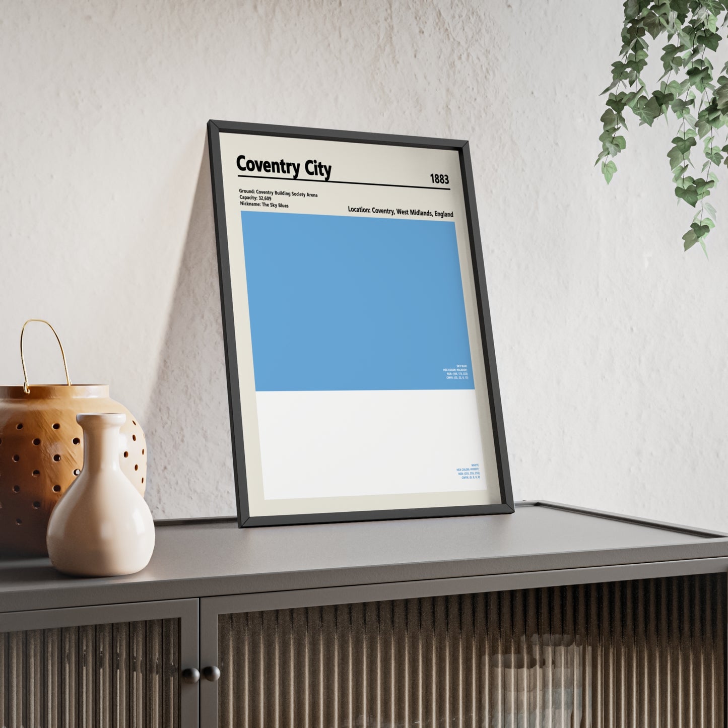 Minimalist Coventry City poster inspired by club colours
