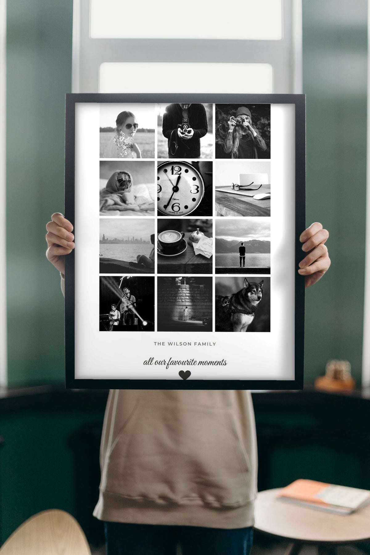 Lifestyle - Personalised Photo Collage Print held up in a bright room