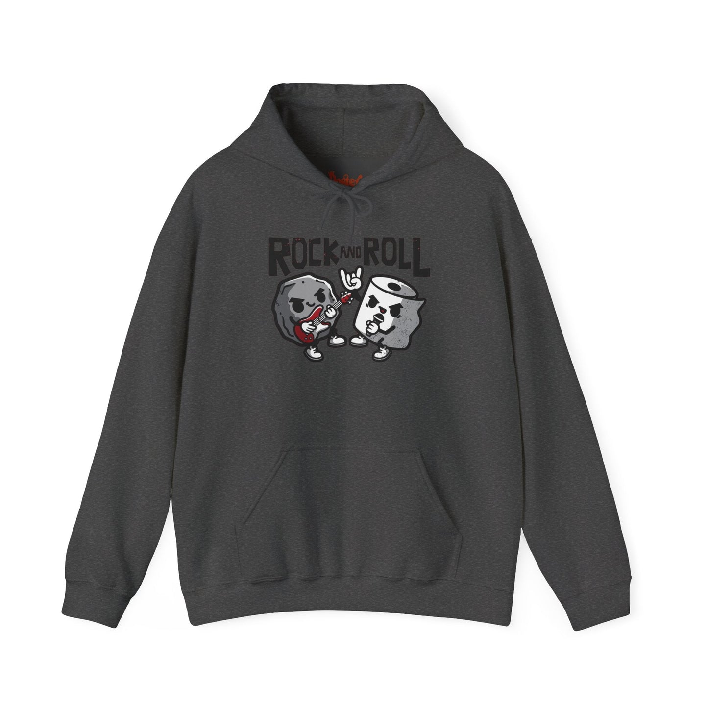 Red t-shirt with Rock and Roll Hoodie Music Pun Hooded Sweatshirt