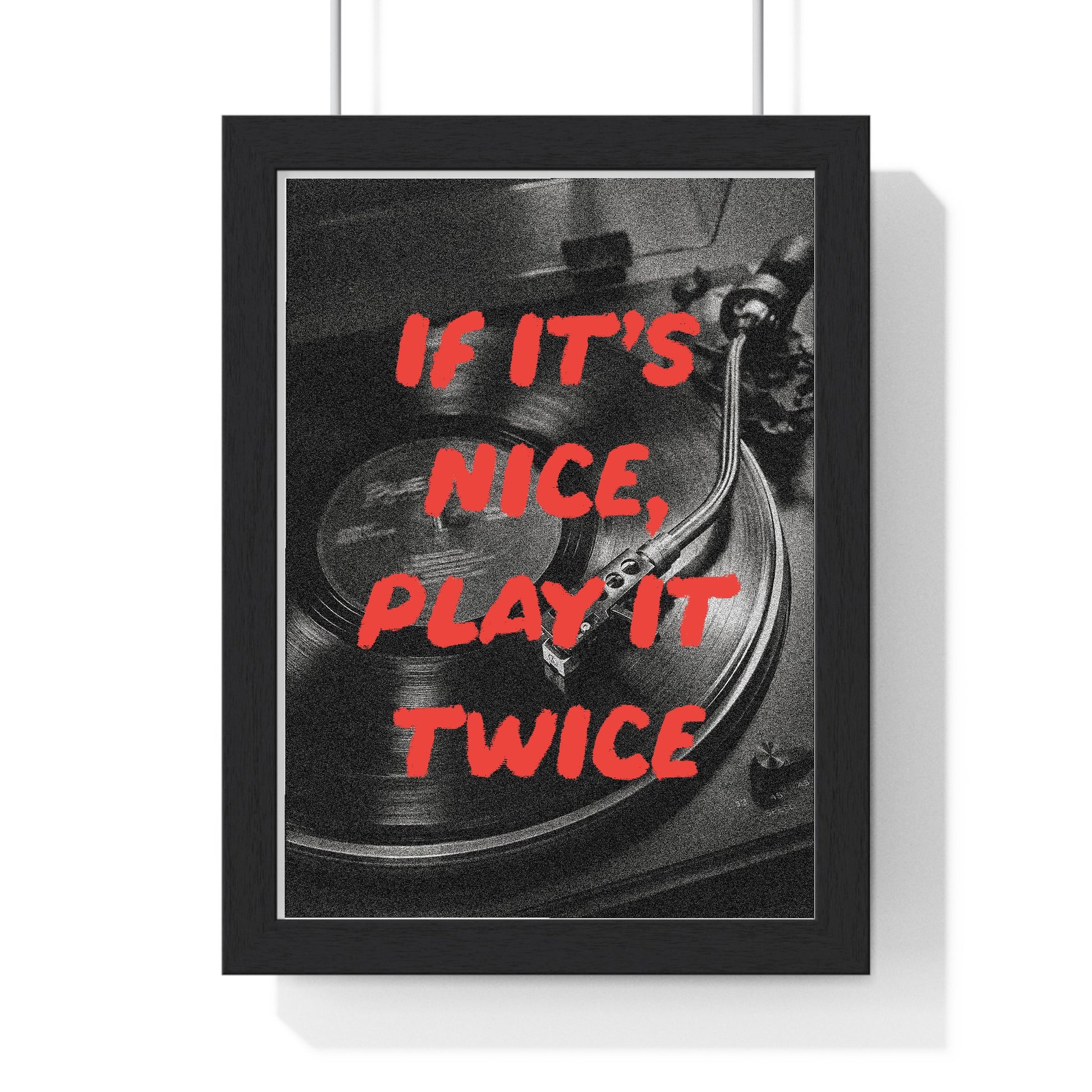 01 Vinyl Records poster framed in black wood on white wall
