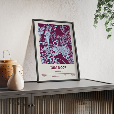 Stylised Turf Moor map poster in claret tones