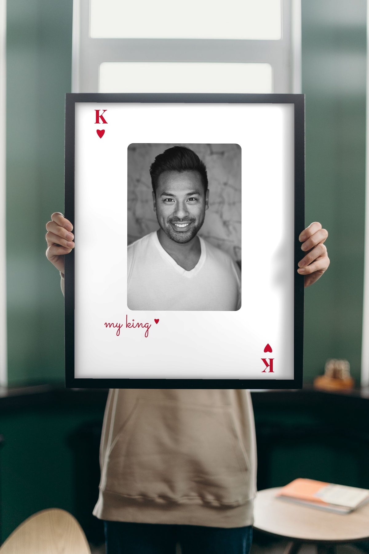 Lifestyle - Personalised Couples Playing Card Photo Print held up in a bright room