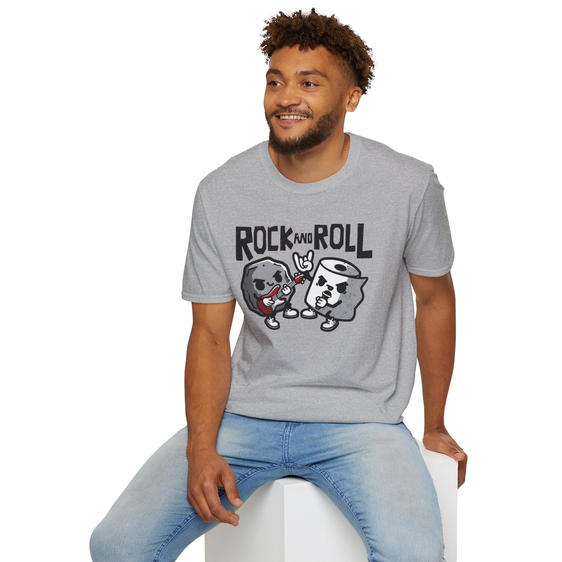 Red t-shirt with Rock and Roll Music Pun