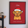 Lifestyle - Personalised Christmas Pet Portrait Print hanging on a living room wall