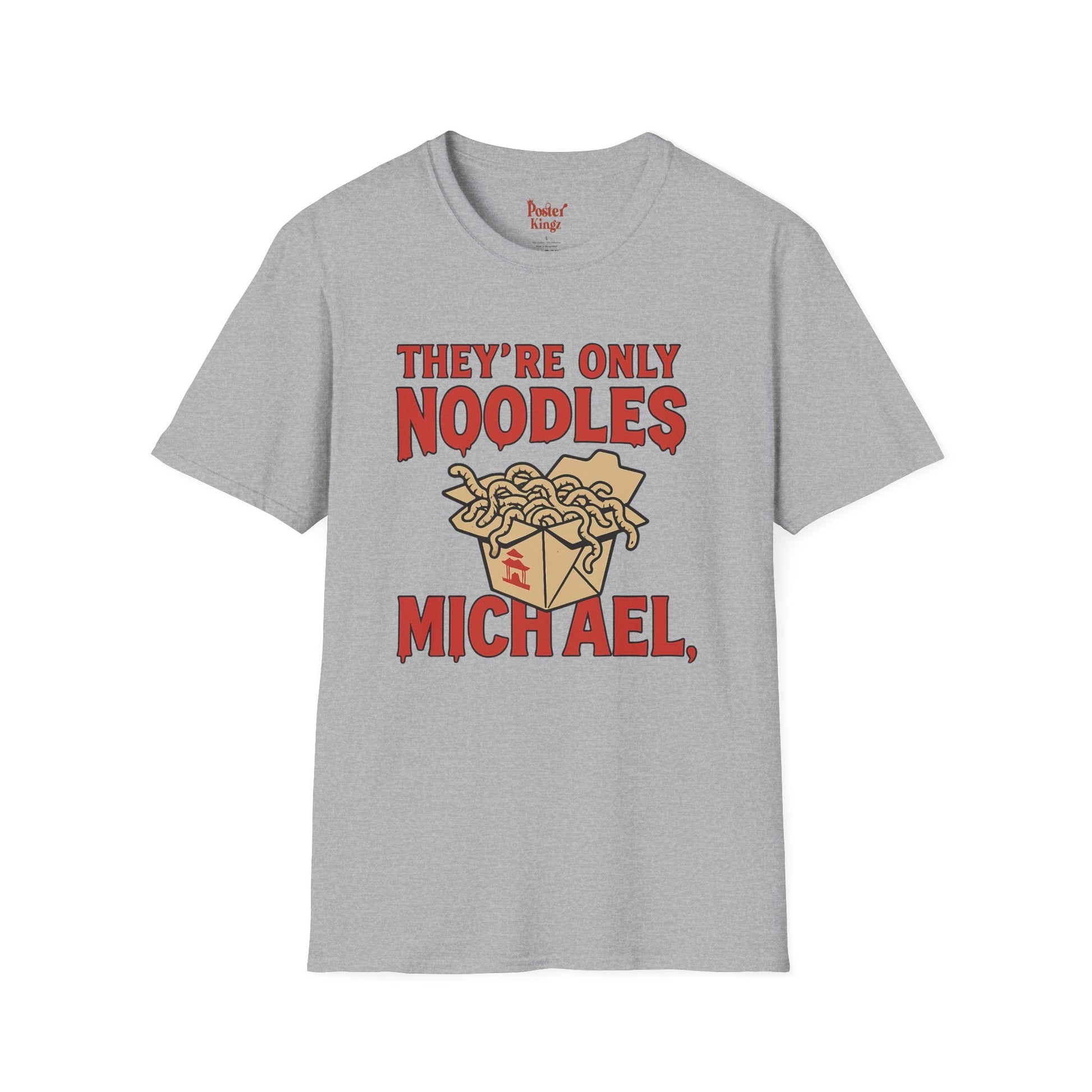 Black t-shirt with They're Only Noodles Michael Horror Movie Parody