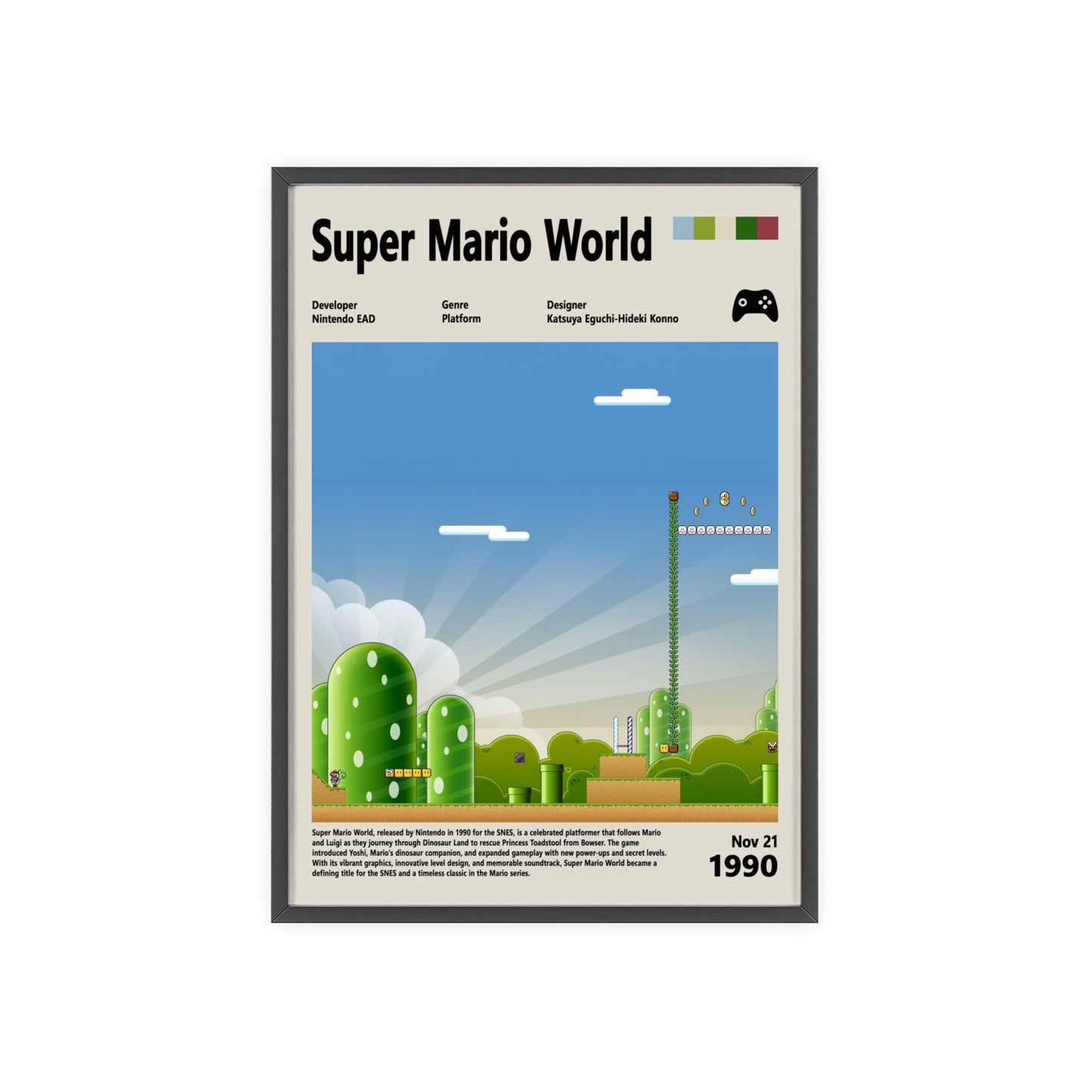 Super Mario World 1990 - Video Game Info minimalist Poster