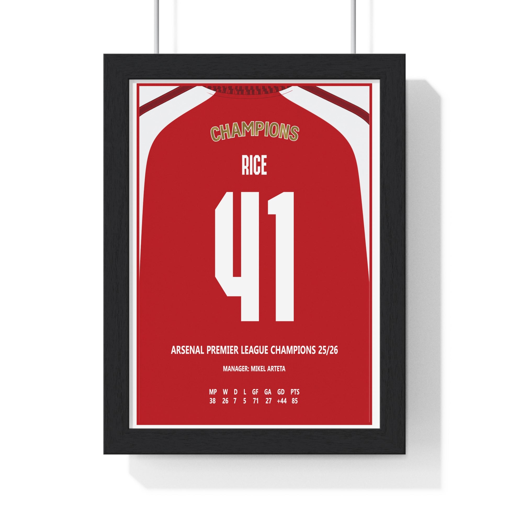 Arsenal Premier League Champions 2026 Rice 41 framed player poster